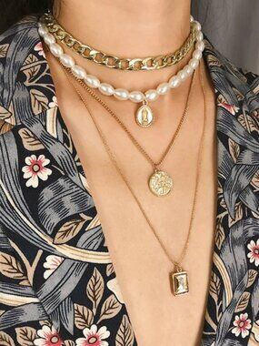 NEW Luxe Gold and Pearl Boho Stacked Layered Necklace